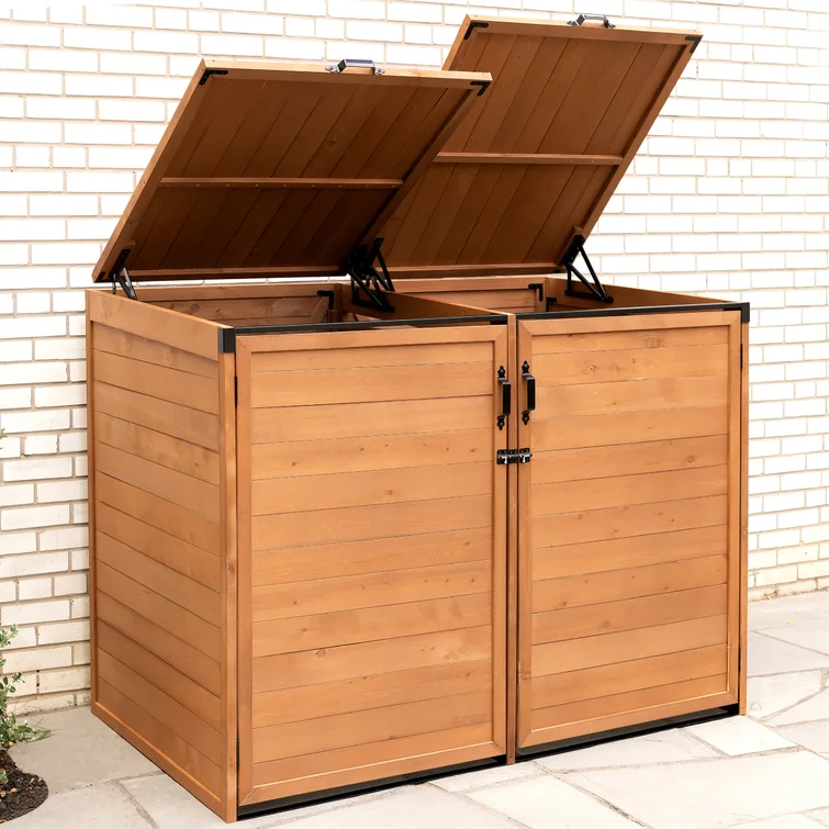 Horizontal Solid Wood Lean-To Garbage Shed