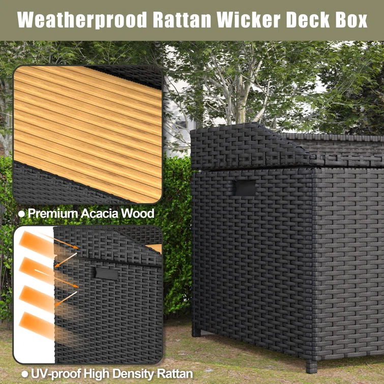 GUNJI 45.2'' W 65 Gallons Water Resistant Rattan Deck Box in Black