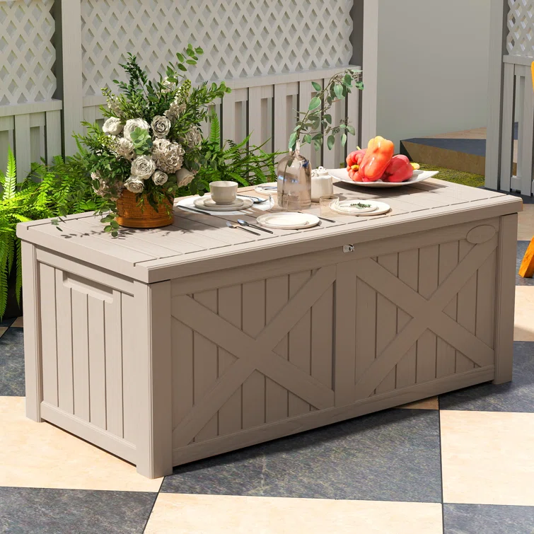 YITAHOME 56.2'' W 120 Gallons Water Resistant Resin Lockable Deck Box