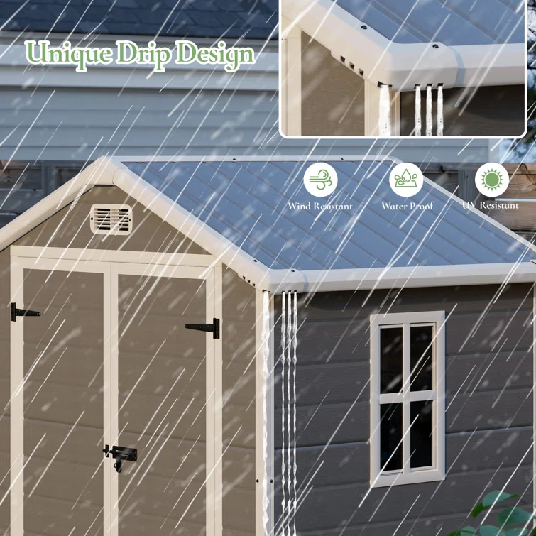 Outdoor Storage Shed With Built-in Stainless Steel, Resin Shed With Window&lockable Door For Backyard Storage&tool Storage