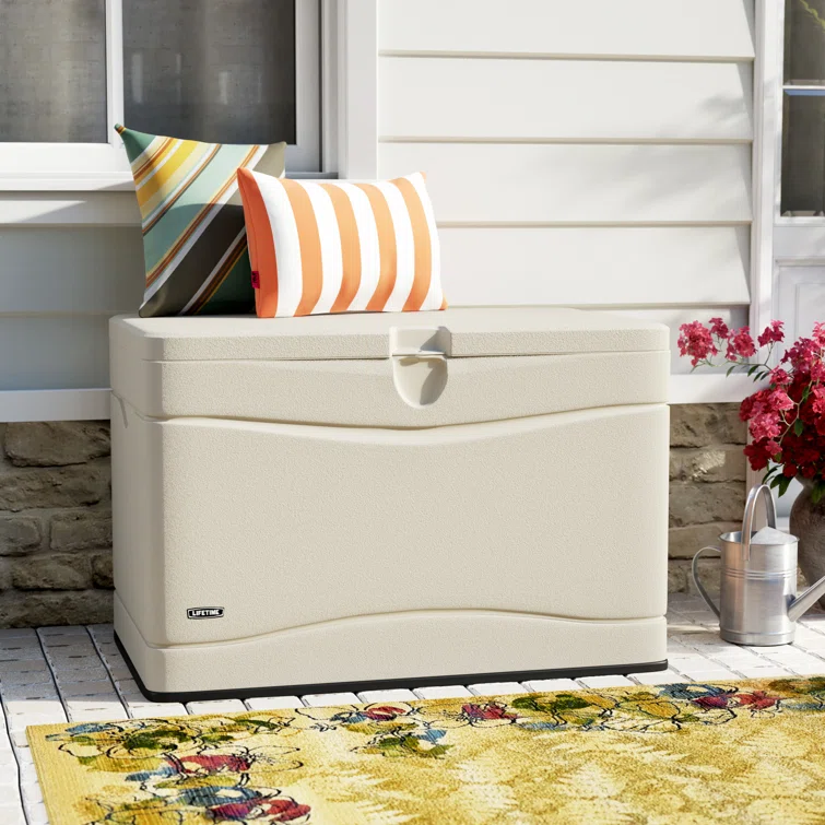 Lifetime 39'' W 80 Gallons Water Resistant Polyethylene Plastic Lockable Deck Box in Desert Sand