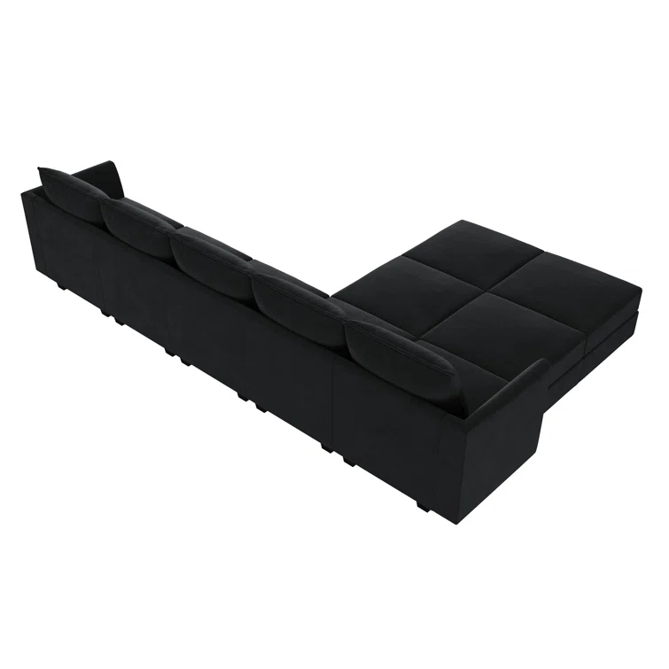 Sabira Velvet Reversible Modular Sofa & Chaise with Ottoman
