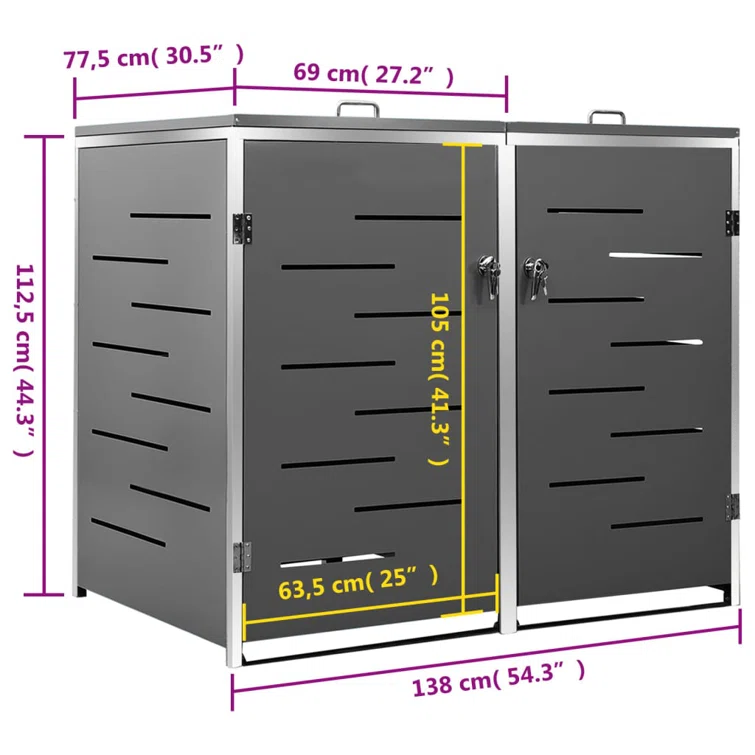 VidaXL Garbage Can Storage Wheelie Bin Trash Can Enclosure Stainless Steel