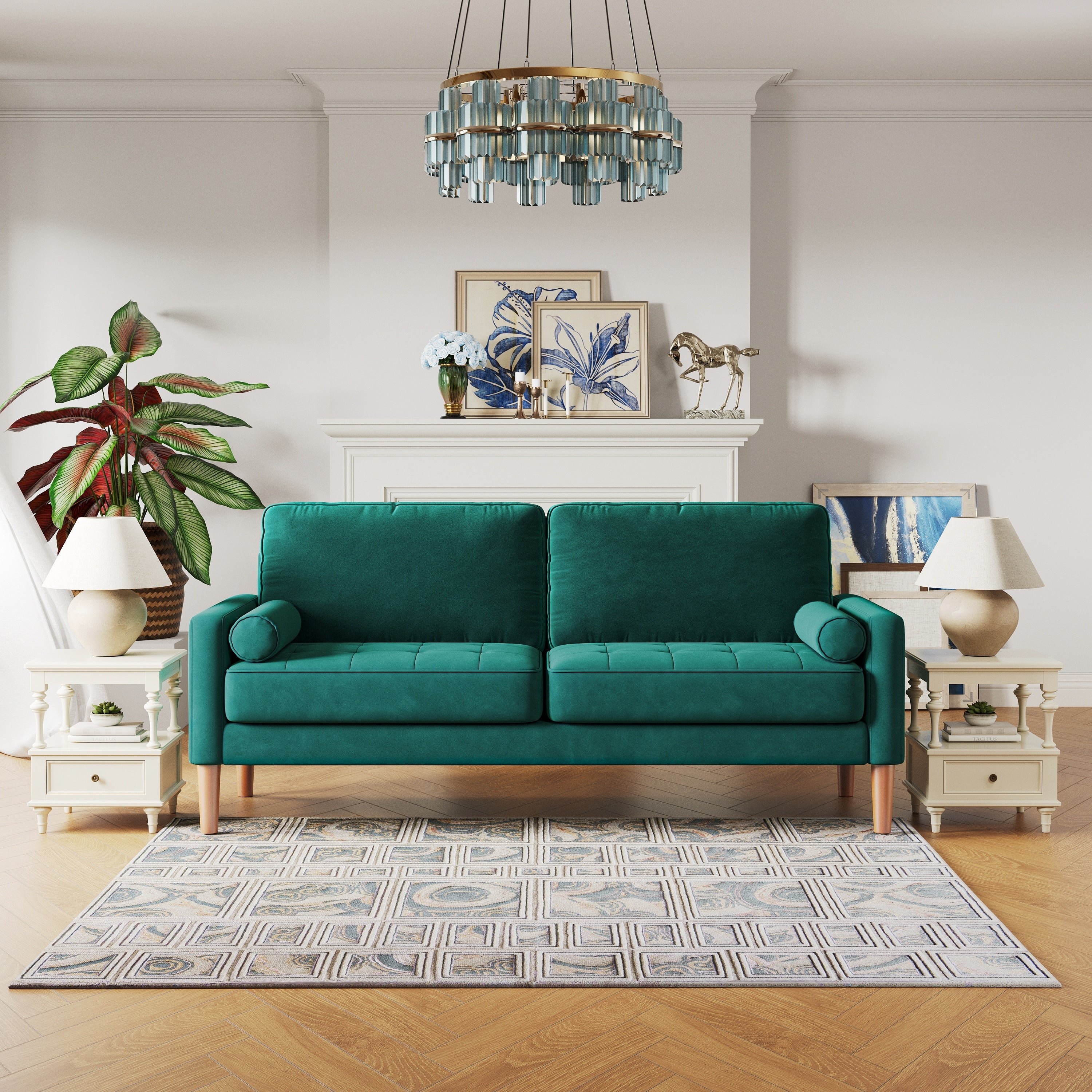 67.7'' Upholstered Loveseat Sofa Couch for Small Spaces with Solid Wood Leg, Tool-Free Assembly