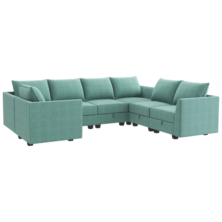 U-Shaped Corner Modular Upholstered Sectional Sofa with Storage Seat