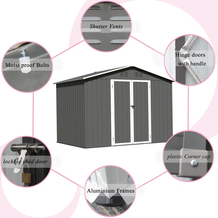 Alcazar 8 ft x 6 ft Metal Storage Shed