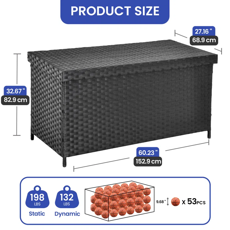 Edrosie Inc 60.23'' W 170 Gallons Water Resistant Deck Box in Black