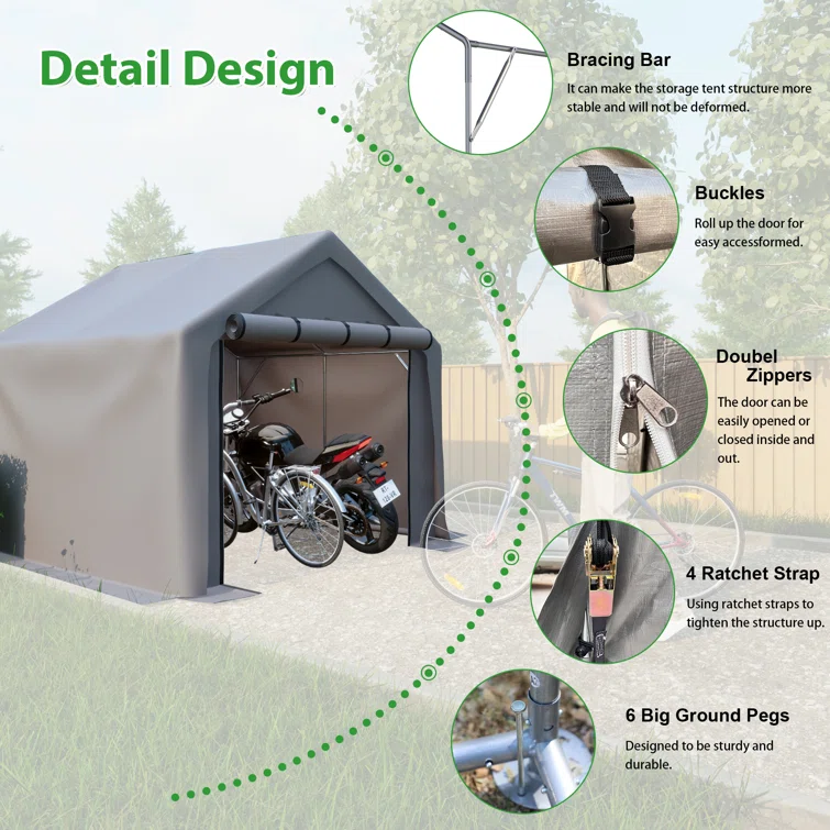 8 Ft. W x 8 Ft. D Portable Storage Shed Tool Shed