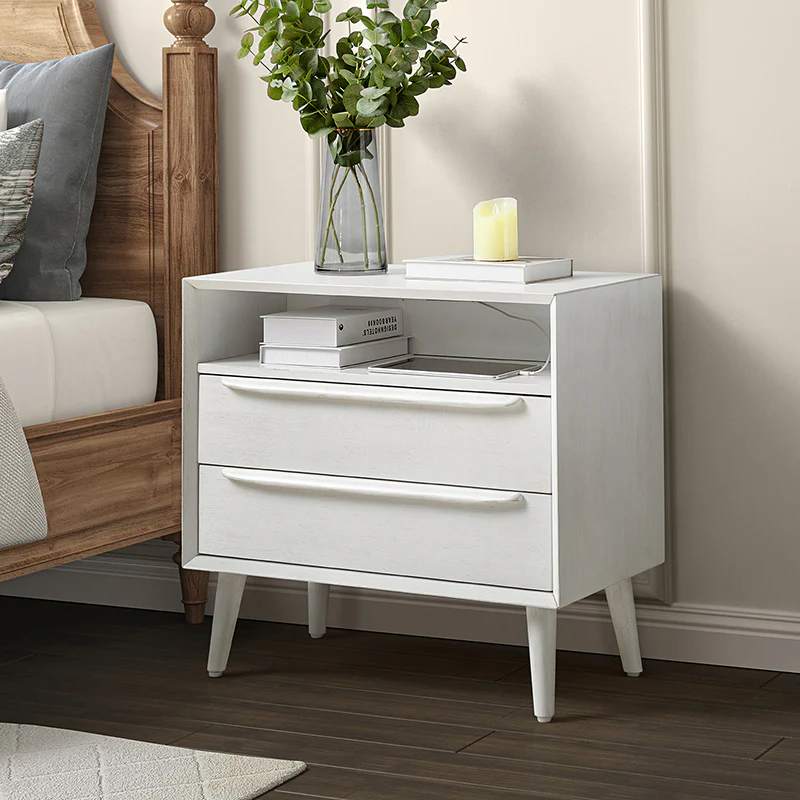 Lilian 2 - Drawer Mid Century Nightstand with Built-in Outlets