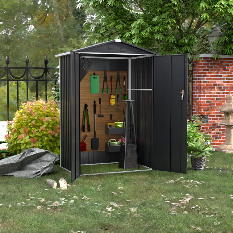 4 ft. W x 3 ft. D Galvanized Steel Tool Shed, Black Outdoor Metal Shed With Lockable Handles