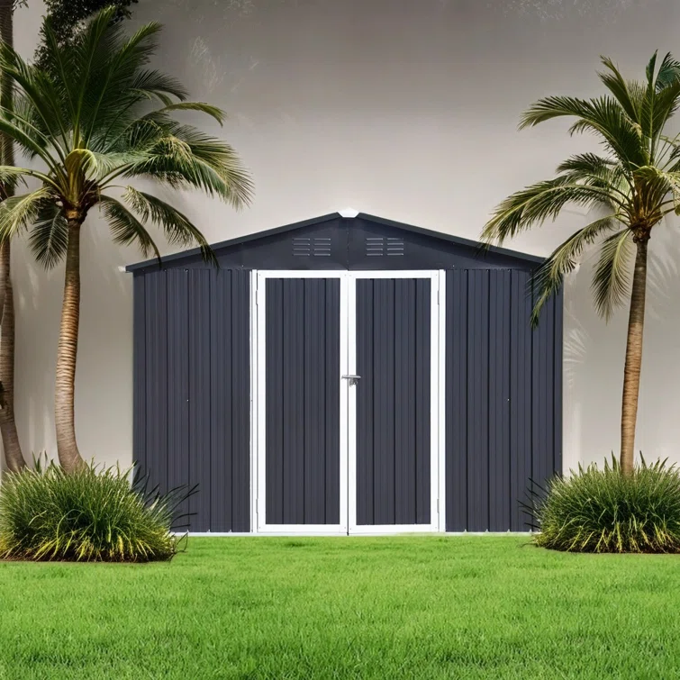 10 Ft X 8 Ft Metal Storage Shed Dark-Grey with Window