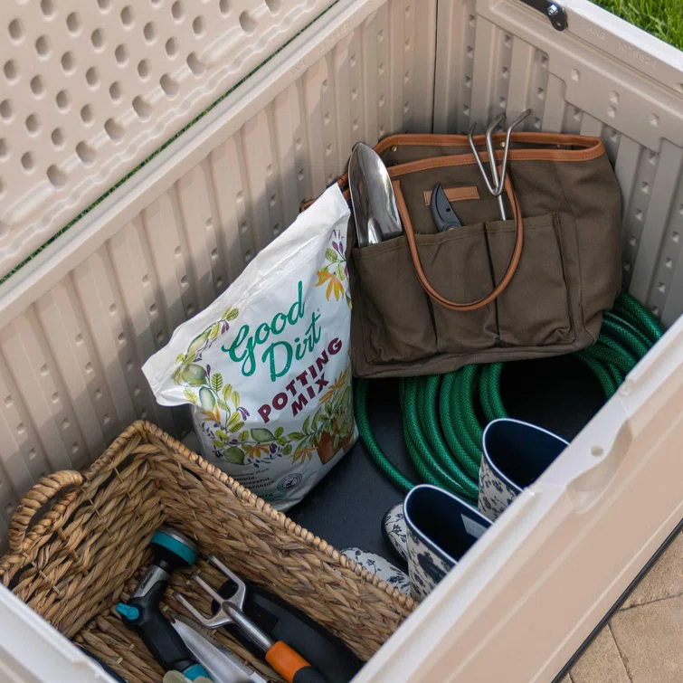 Lifetime 39'' W 80 Gallons Water Resistant Polyethylene Plastic Lockable Deck Box in Desert Sand