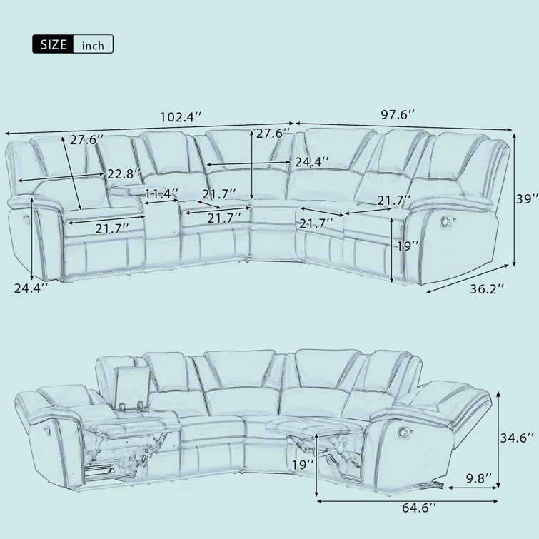 Yaniah Manual Reclining Sectional Sofa Set with LED Strips and Cup Holders