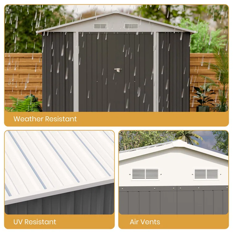 8 ft. x 12 ft. Metal Storage Shed for Outdoor, Steel Yard Shed with Design of Lockable Doors