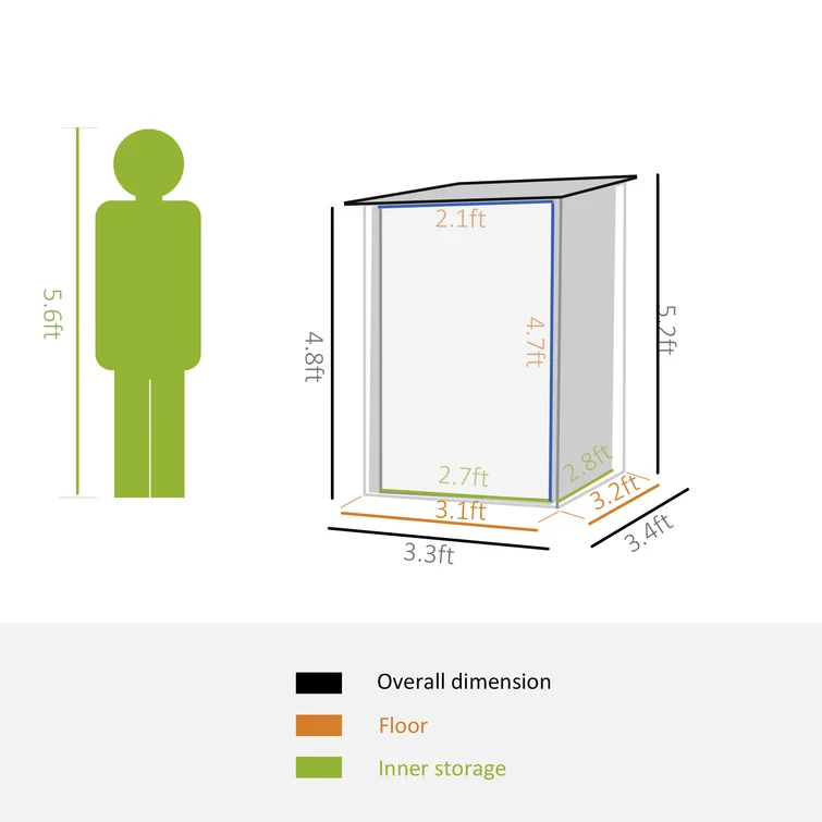 3 ft. 3 in. W x 3 ft. 4 in. D Galvanized Steel Lean-To Tool Shed