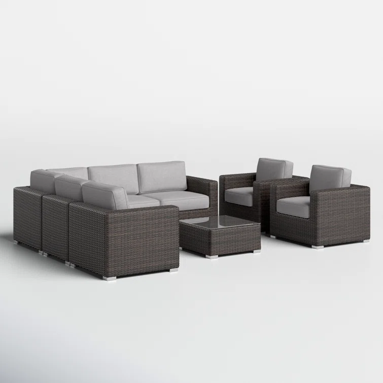 Faulkner Rattan Wicker Fully Assembled 6 - Person Seating Group with Cushions