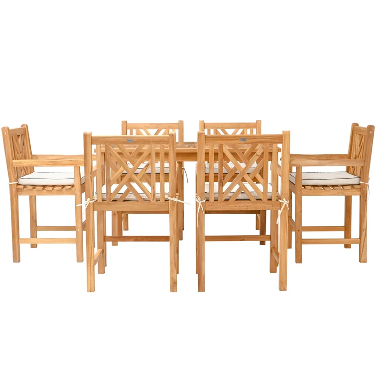 6 - Person Rectangular Teak Outdoor Dining Set with Cushions