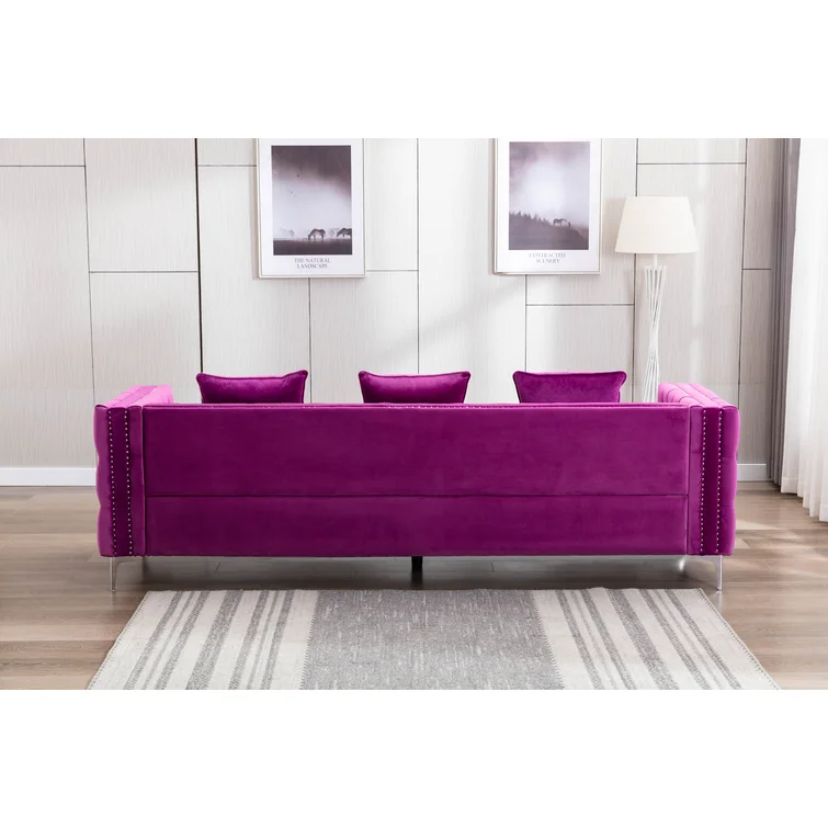 Zaida 104" Velvet Square Arm Chesterfield Upholstered Sofa