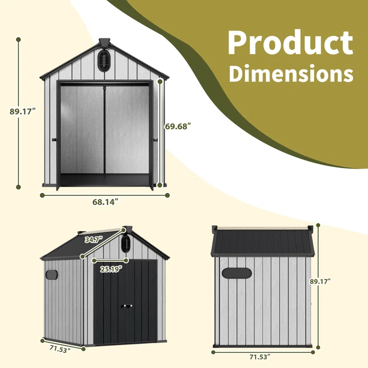 6 ft. W x 6 ft. D Polyethylene Plastic Storage Shed