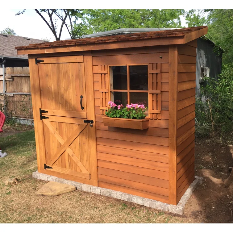 Bayside 8 ft. W x 4 ft. D Western Red Cedar Wood Lean-To Bike Shed, Storage Shed