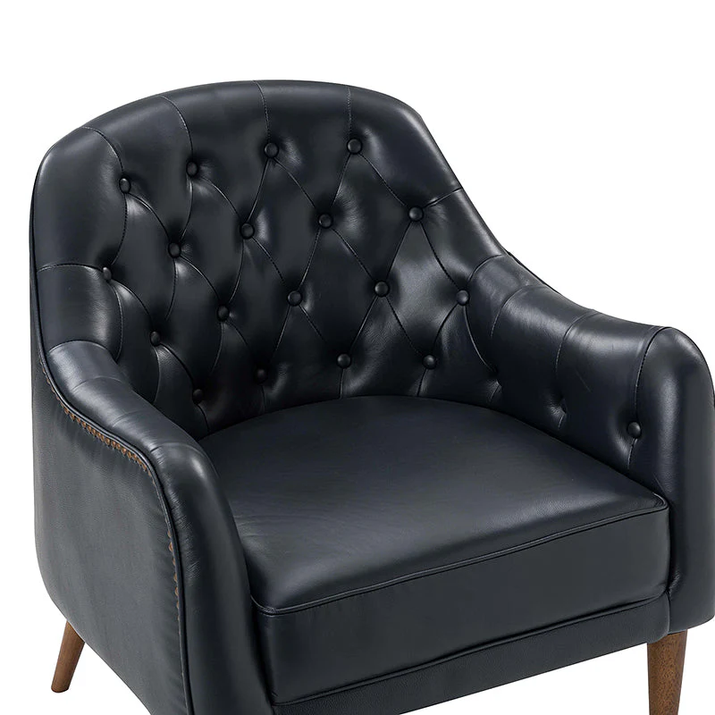 Casio Genuine Leather Wood Legs Accent Barrel Chair for Living Room