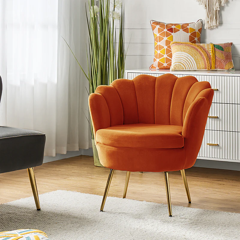 Evelia Velvet Scalloped Barrel Chair