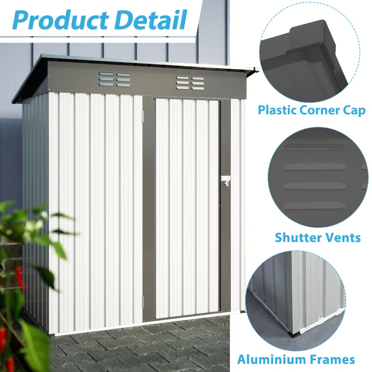 Thanaddo Alcazar 5.4ft x 2.8ft Metal Outdoor Storage For Tool Storage Lockable Garage Shed Gray