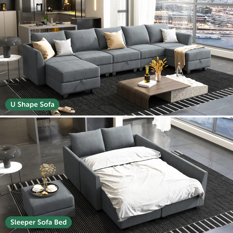 U shaped Corner Modular Sectional Reversible Sofa Couch with Storage Seat