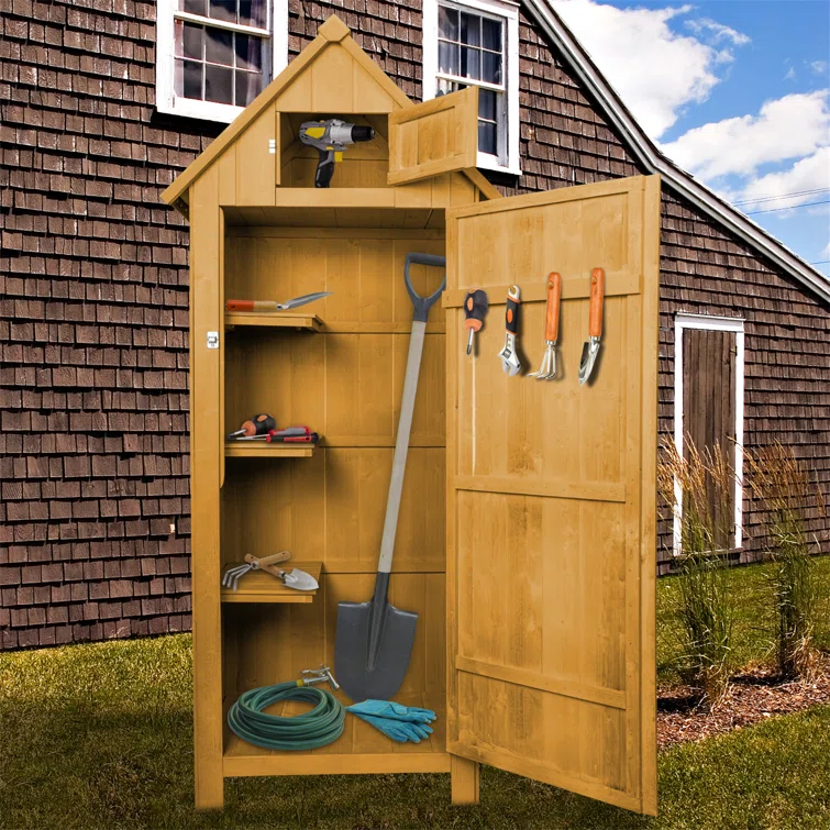 Lashenda 2 ft. 0.6 in. W x 1 ft. 0.63 in. D Solid Wood Vertical Tool Shed