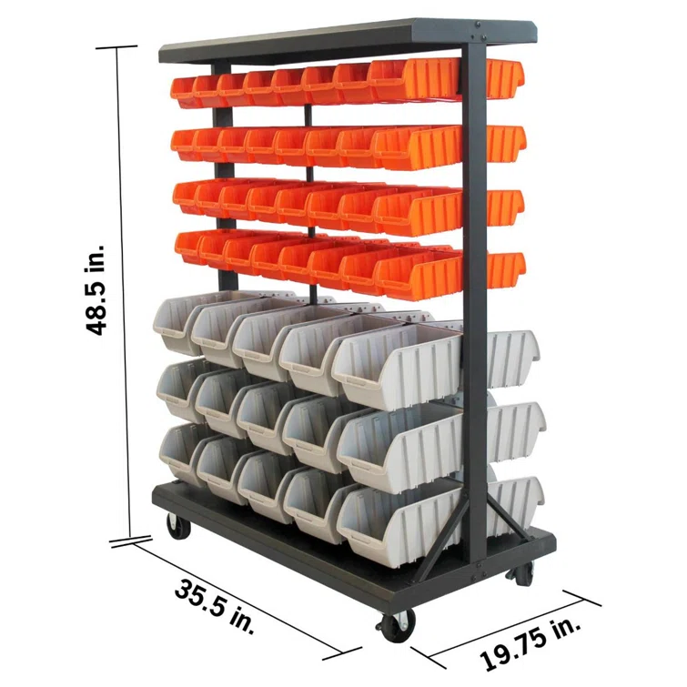 35.5" W x 19.75" D x 48.5" H Dual Sided Rolling Bin Rack