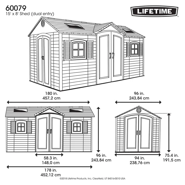 Lifetime 15 Ft. x 8 Ft. High-Density Polyethylene (Plastic) Outdoor Storage Shed with Steel-Reinforced Construction