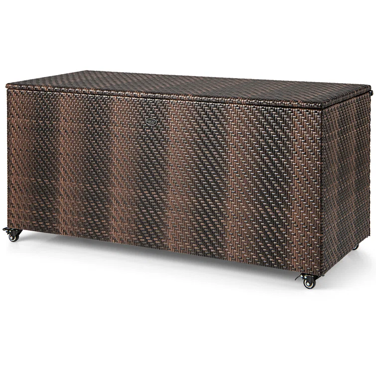 Gymax 52'' W 96 Gallons Water Resistant Wicker Deck Box with Wheels