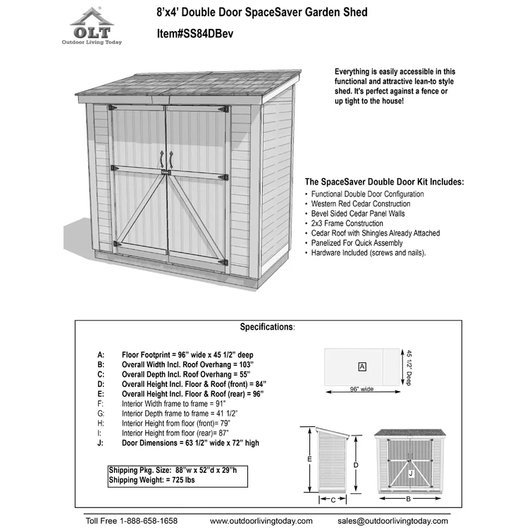 8 ft. W x 4 ft. D Double Door Cedar Wood Storage Shed