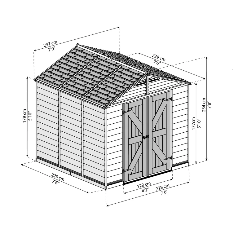 SkyLight 7 ft. 7 in. W x 7 ft. 5 in. D Plastic Storage Shed