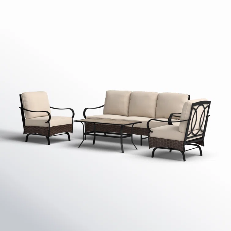Argyri Outdoor Patio Conversation Set with Rocking Lounge Chairs and Optional Ottomans