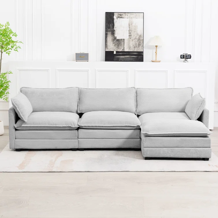 Redenius 4-Piece 112'' Upholstered Corduroy L-Shape Sectional