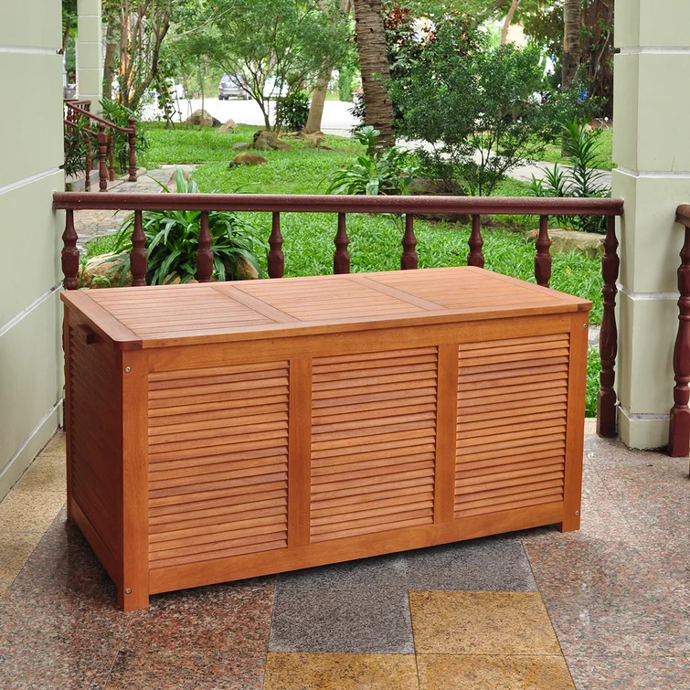 Red Barrel Studio® 48.62'' W 117 Gallons Water Resistant Solid Wood Eucalyptus Deck Box in Golden Oak