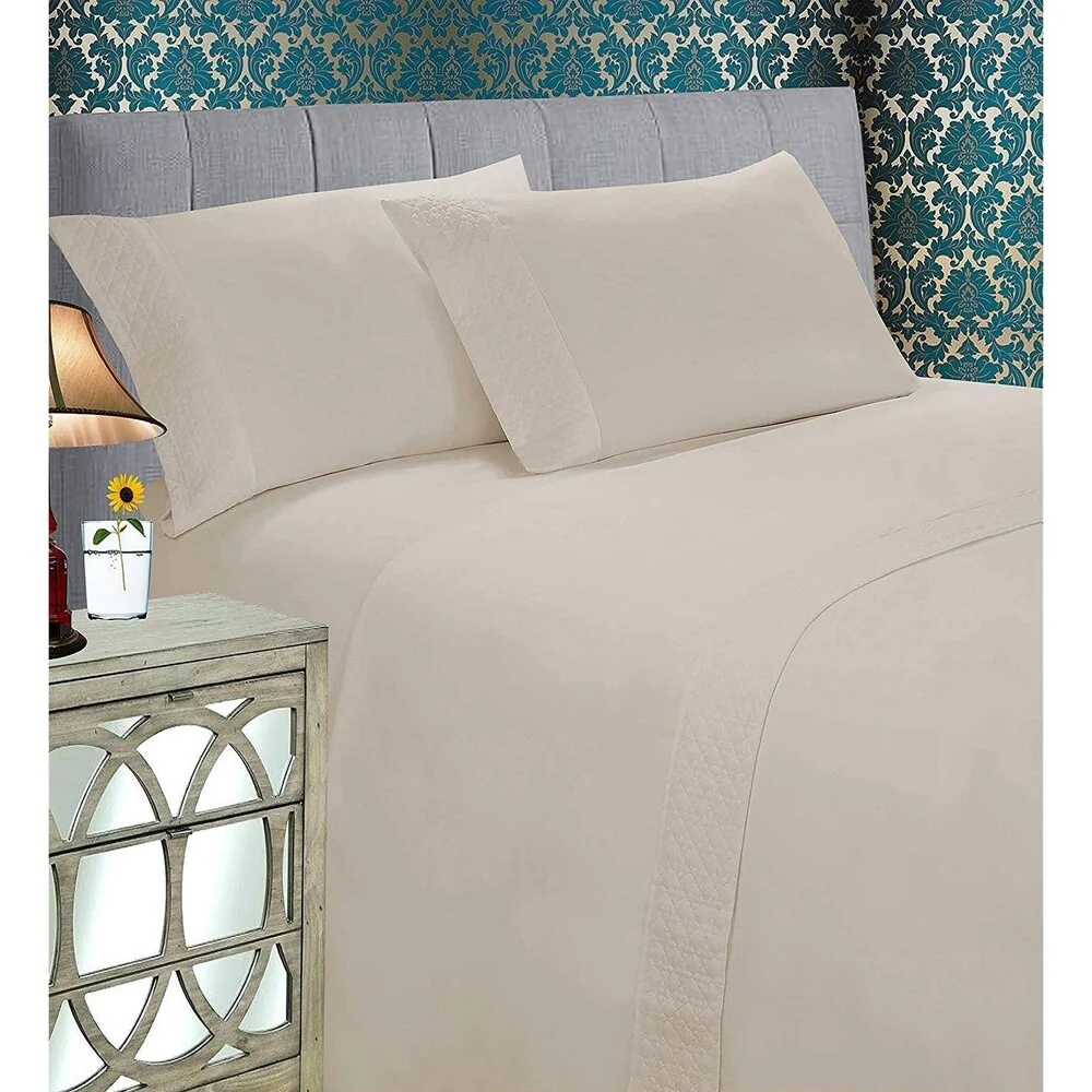 Elegant Comfort Luxurious Soft & Coziest 4-Piece Quilted Bed Sheet Set on Flat Sheet and Pillowcases