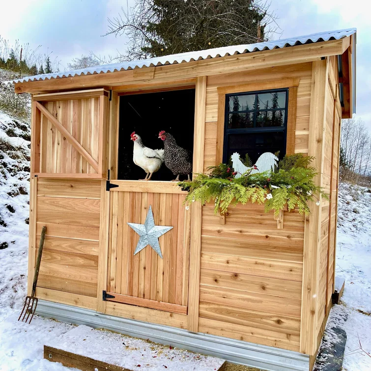 9 ft. W x 6 ft. Cabana Cedar Wood Garden Shed with Metal Roof