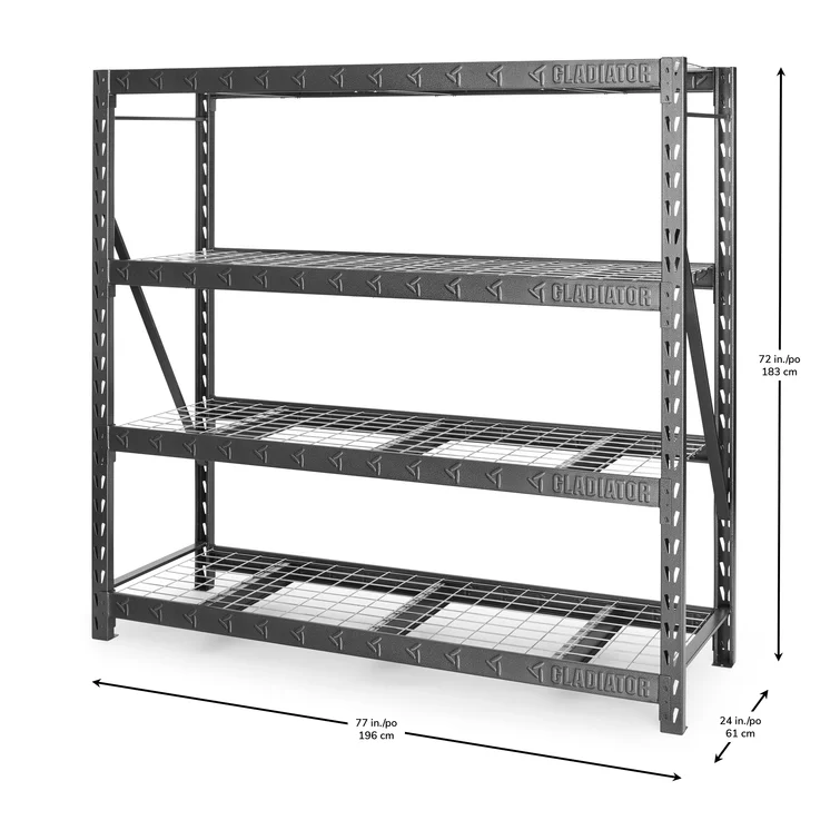 77" Wide Heavy Duty Rack With Four 24" Deep Shelves