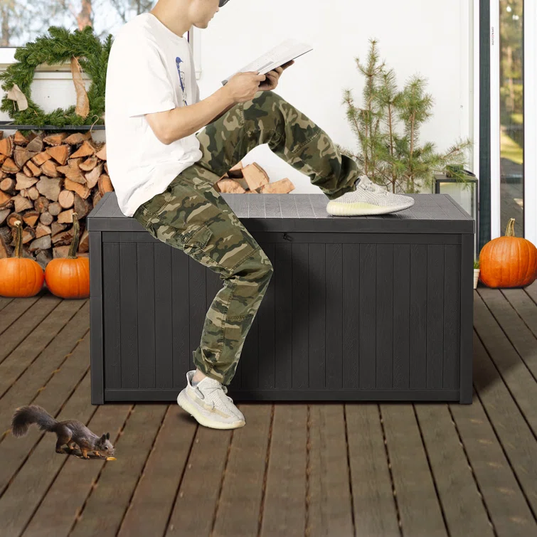 FOREST HOME 120 Gallon Water Resistant Resin Lockable Deck Box in Black
