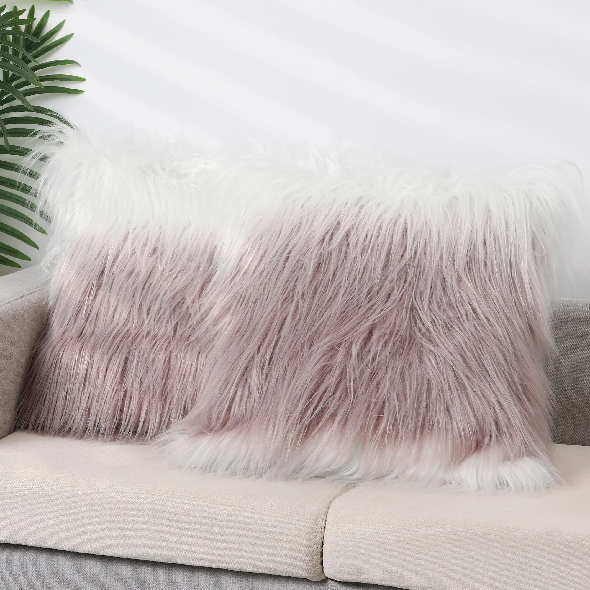 Faux Fur Throw Pillow Covers Soft Warm Fuzzy Square Cushion Covers Plush Gradient Decorative Pillowcase