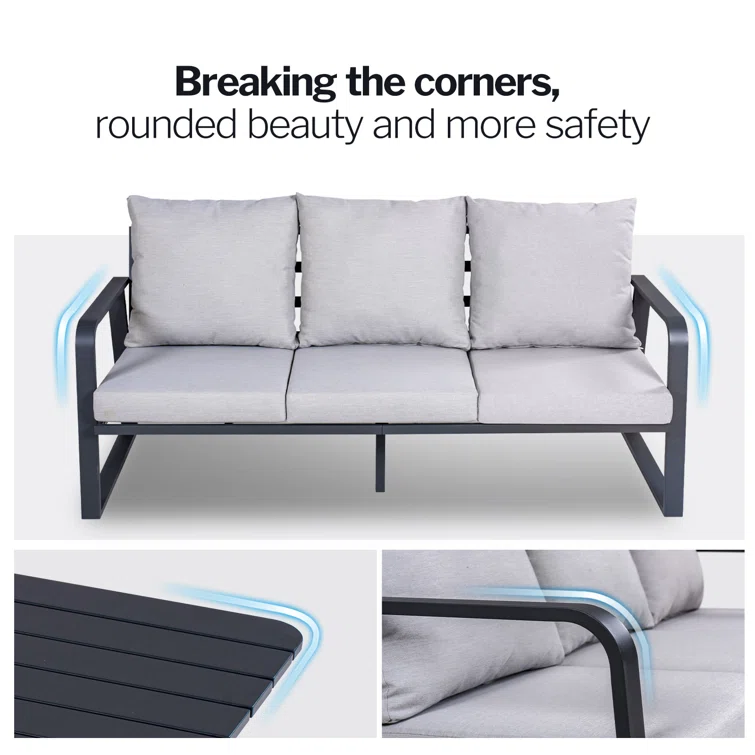 Ithnan 5 - Person Silver Gray Aluminum Outdoor Seating Group with Cushions