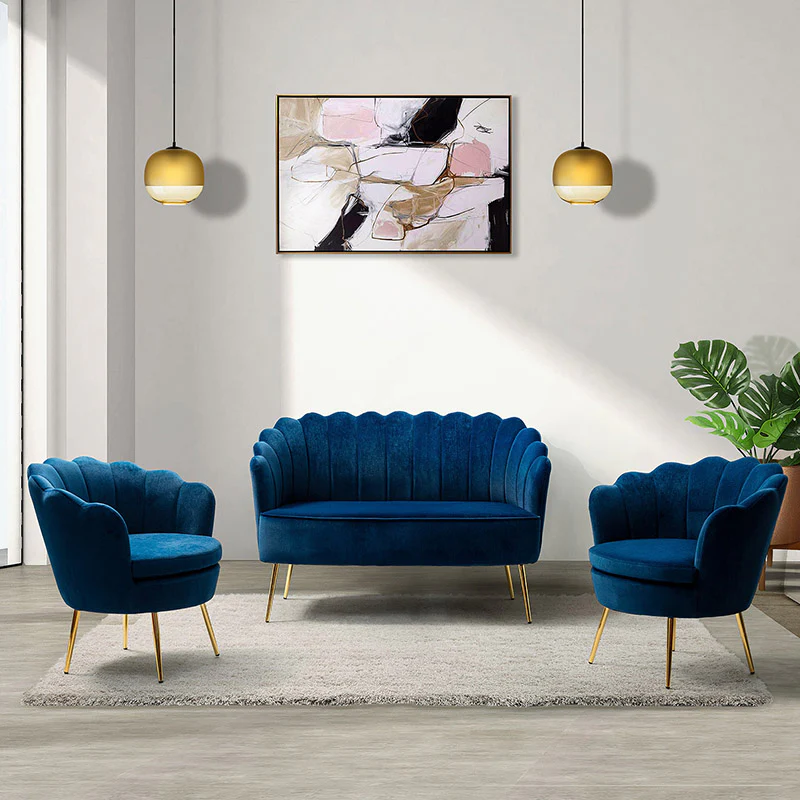 Ariel 3-Piece Scalloped Velvet Living Room Set