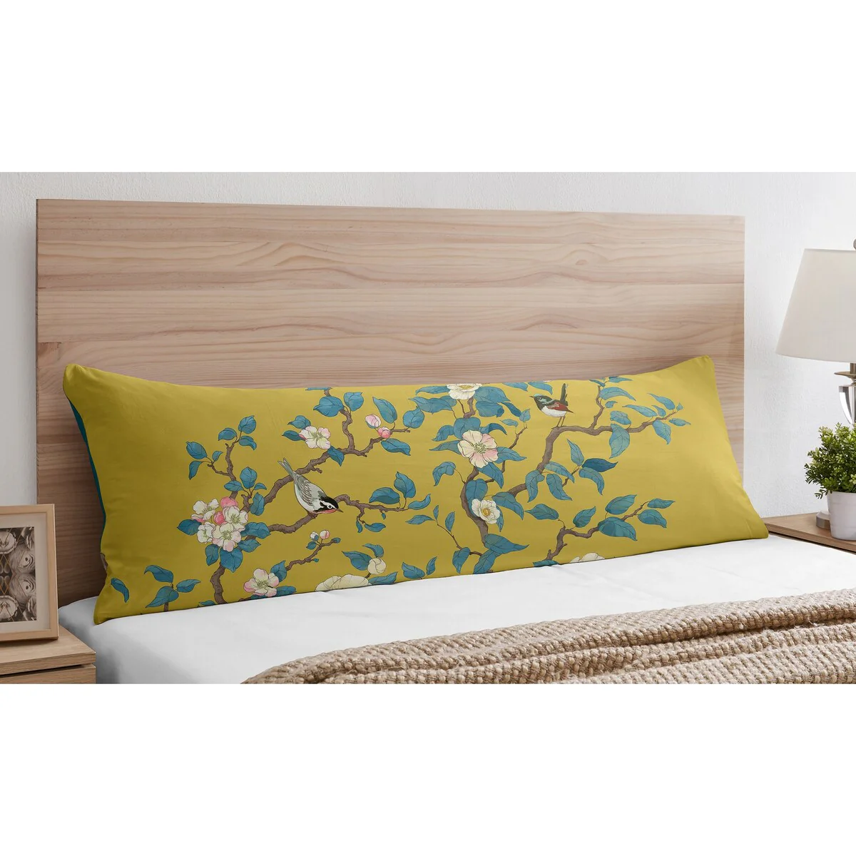Sweet Jojo Designs Yellow Teal Floral Bird Girl Body Pillow Case Pillow Not Included -Blue Flowers Cottagecore Vintage Botanical