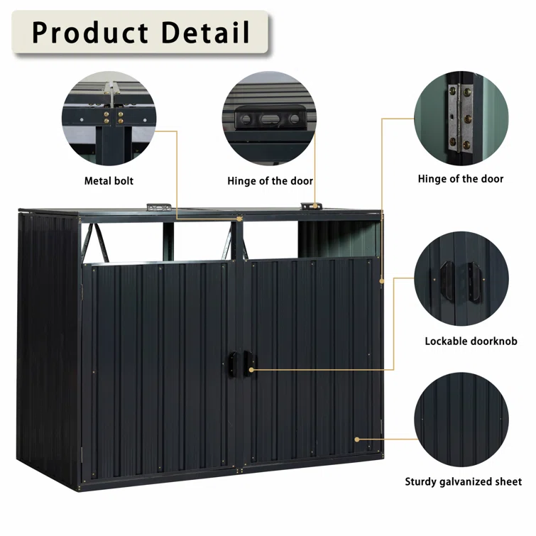 5 ft. W x 3 ft. D Metal Vertical Garbage Shed