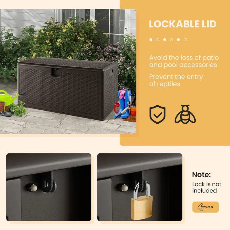 Costway 50'' W 120 Gallons Water Resistant Plastic Lockable Deck Box in Brown