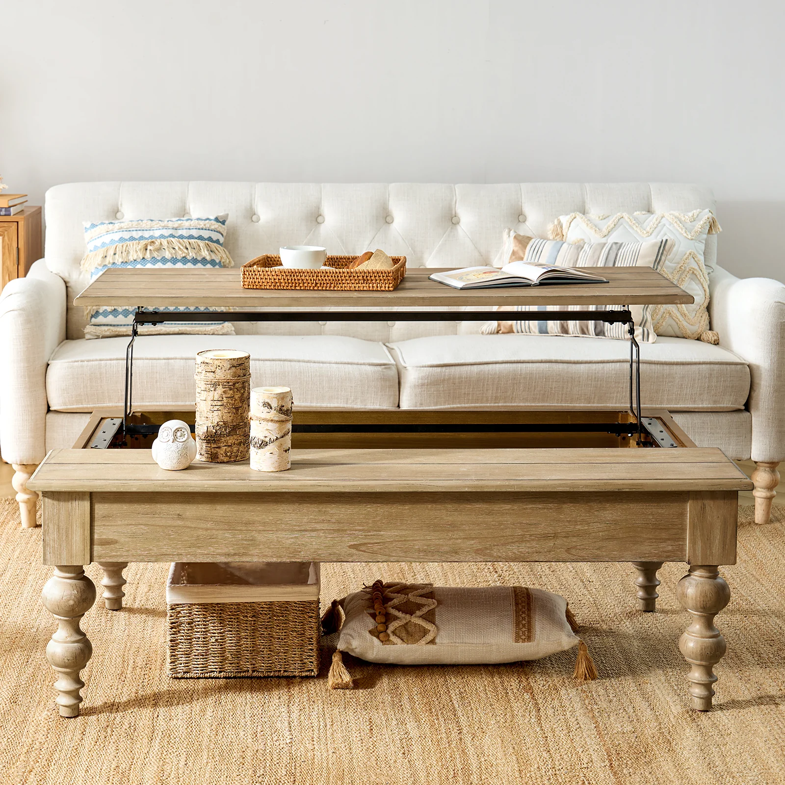 Cynthia Lift Top 4 Legs Ottoman Coffee Table with Storage