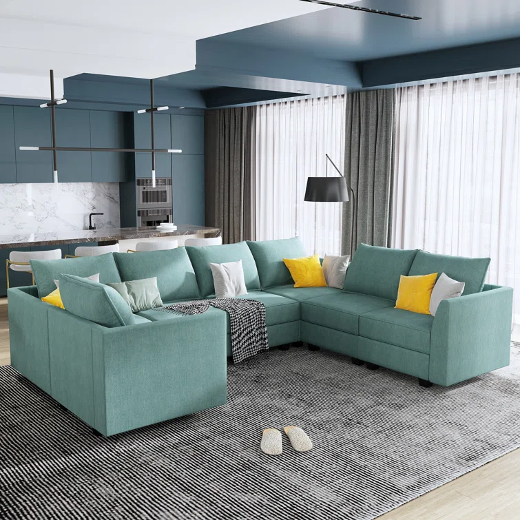 U-Shaped Corner Modular Upholstered Sectional Sofa with Storage Seat