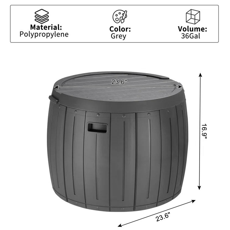 36 Gal Outdoor&Indoor Plastic Round Deck Box